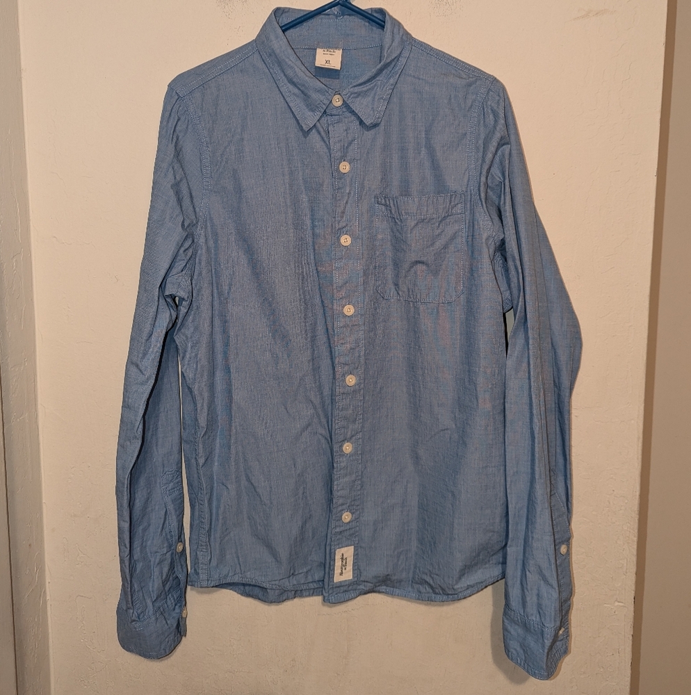 Abercrombie & Finch Blue Button Down Long Sleeve Shirt Front Pocket Size XL